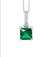 Sterling Silver Green CZ Princess Cut Drop Pendant