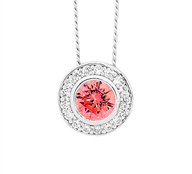 Silver Round Fancy Pink CZ Sol. w/ WH CZ Claw Surround Pendant