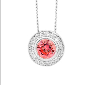 Silver Round Fancy Pink CZ Sol. w/ WH CZ Claw Surround Pendant