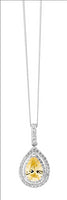 SS Citrine CZ Pear w/ WH CZ Dbl Halo Surround Pendant