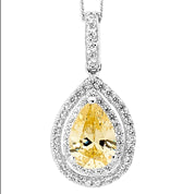 SS Citrine CZ Pear w/ WH CZ Dbl Halo Surround Pendant