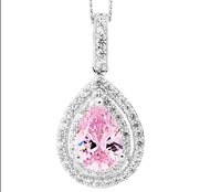 SS Light Pink CZ Pear w/ WH CZ Dbl Halo Surround Pendant