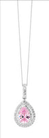 SS Light Pink CZ Pear w/ WH CZ Dbl Halo Surround Pendant