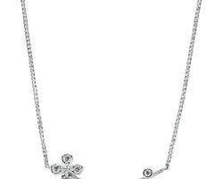 Four-Petal Flower Silver Necklace W Clear Cz