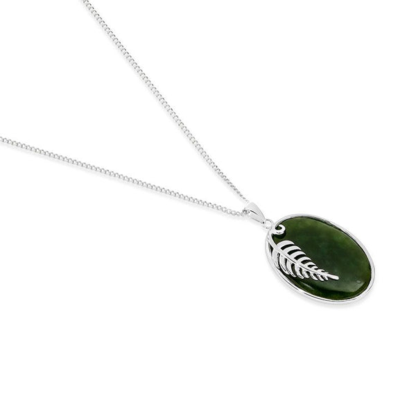 Memento Greenstone And Silver Fern Pendant With Chain