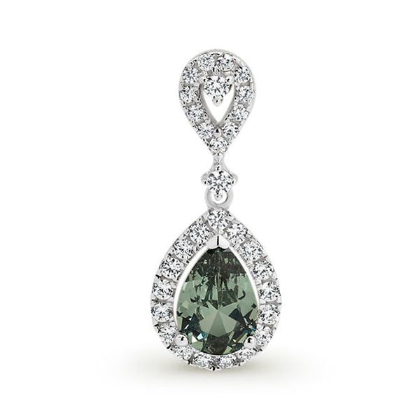 Green Cz Teardrop Pendant With Halo