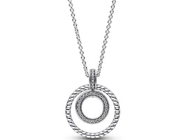 Pandora Logo Sterling Silver Pendant With Clear Cubic Zirconia And Chain
