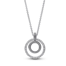 Pandora Logo Sterling Silver Pendant With Clear Cubic Zirconia And Chain