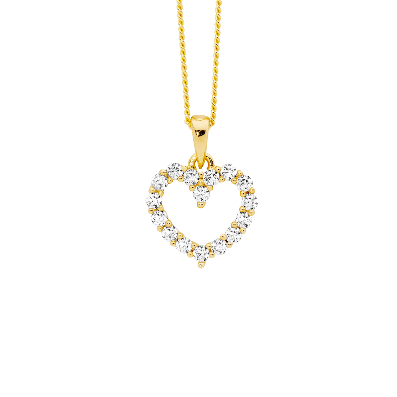 Ss Wh Cz 11Mm Open Heart Pendant W/Gold Plating