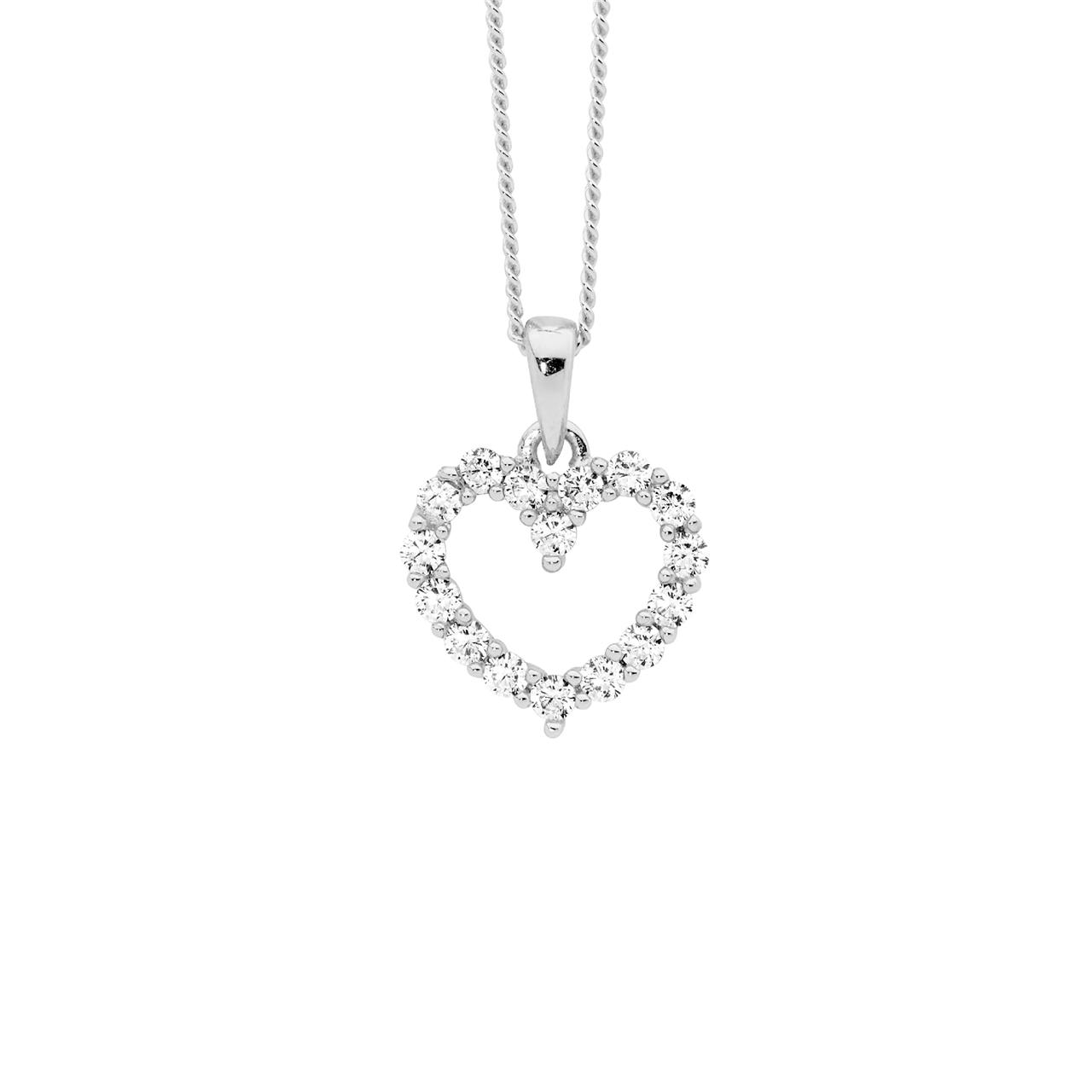 Ss Wh Cz 11Mm Open Heart Pendant