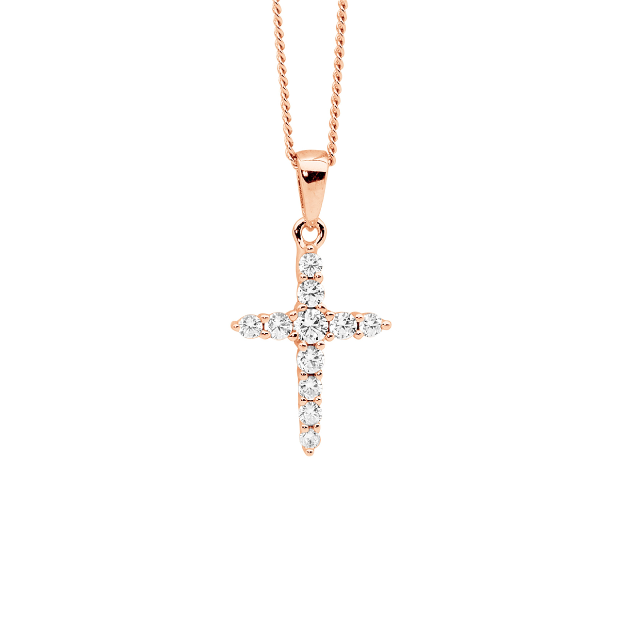 Ss Wh Cz 15Mm Cross Pendant W/Rose Gold Plating