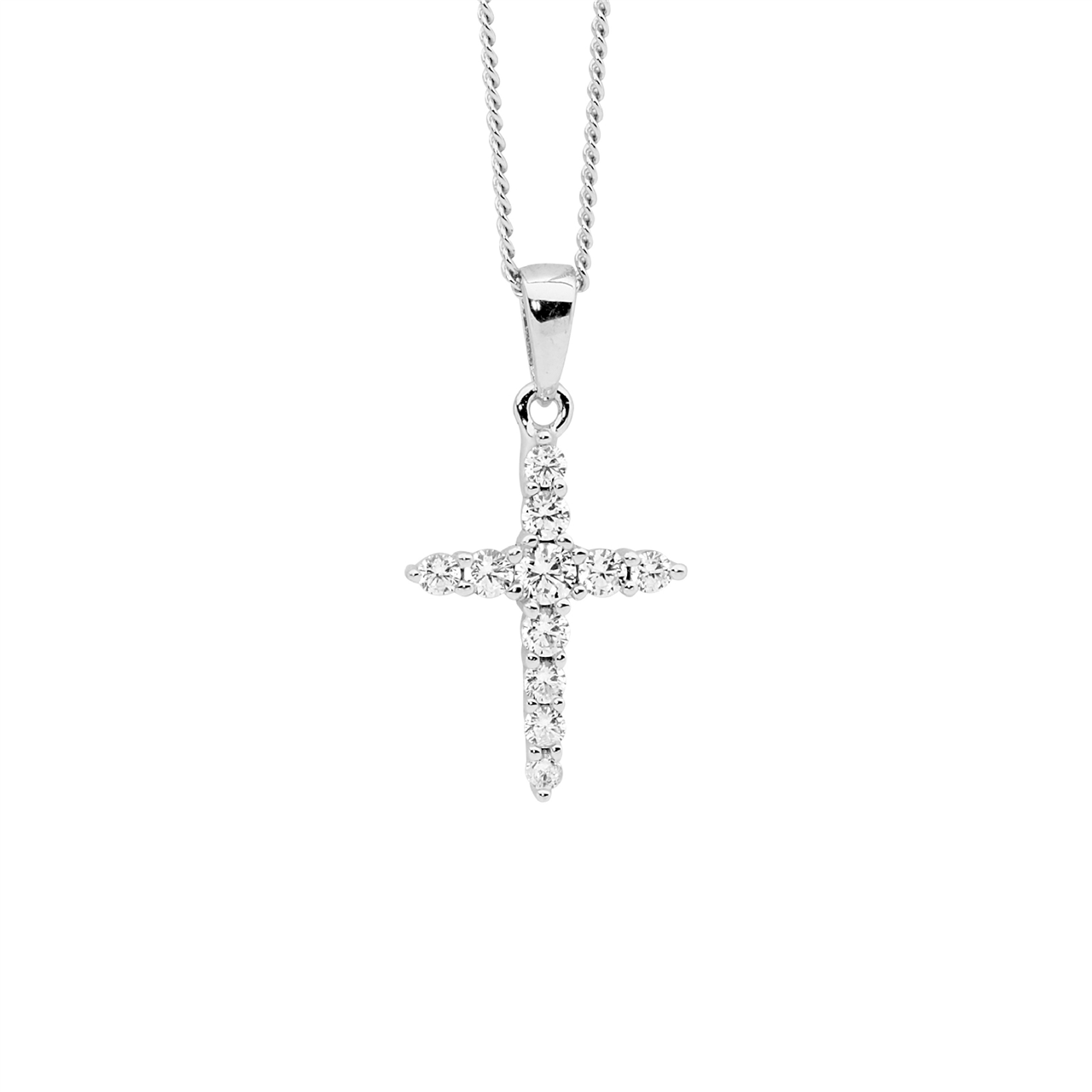 Ss Wh Cz 15Mm Cross Pendant
