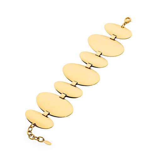 Stainless Steel Gold IP Plating Multi Oval Disk Bracelet