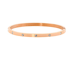 Ellani Rose Gold Plated Hinged Wide Bangle With Cz