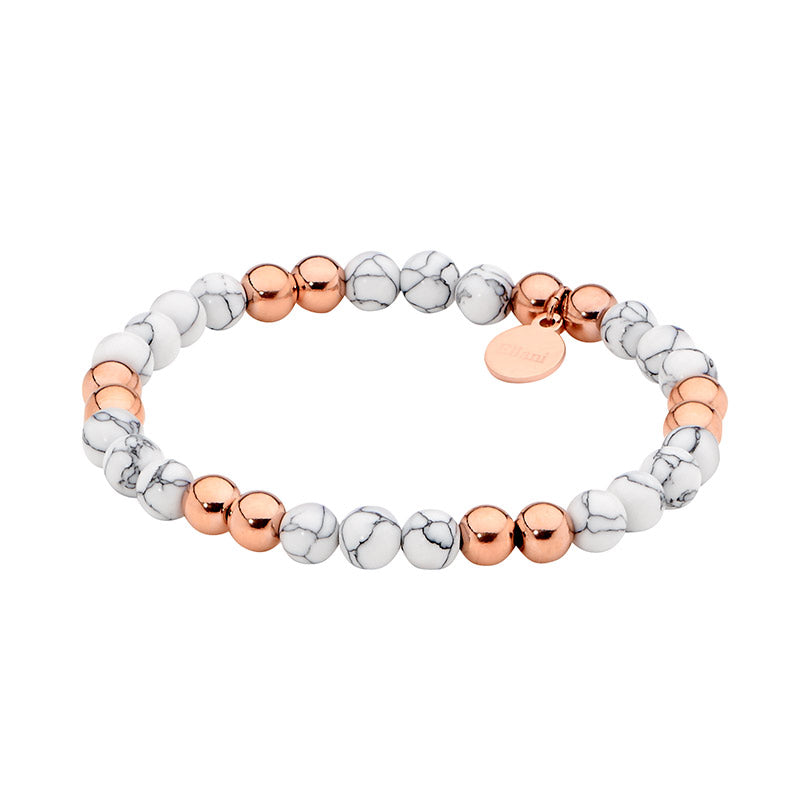 Ellani Rose Gold Plated Howlite Ball Bracelet