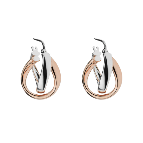 Silver & 18Ct Rose Gold Plate Dbl Band Hoop Najo Silver & 18Ct Rose Gold Plate