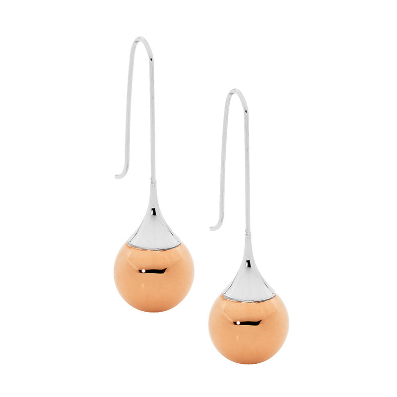 Ellani Stainless Steel Drop Earrings With Rose Gold Plated Ball