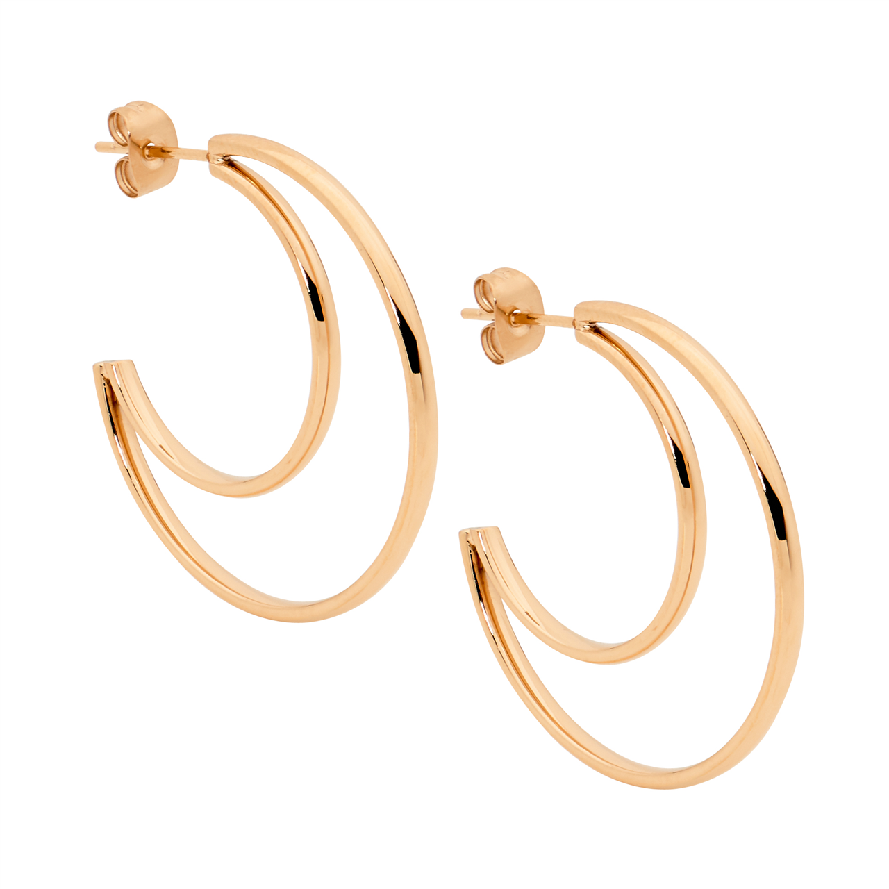 Double Hoop Earrings Rose Gold Plating
