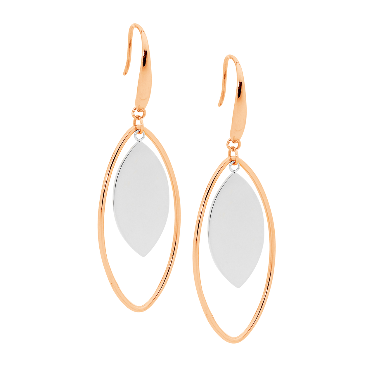 Ellani Rose Gold Plated Open Tear Drop Earrings With Solid Centre