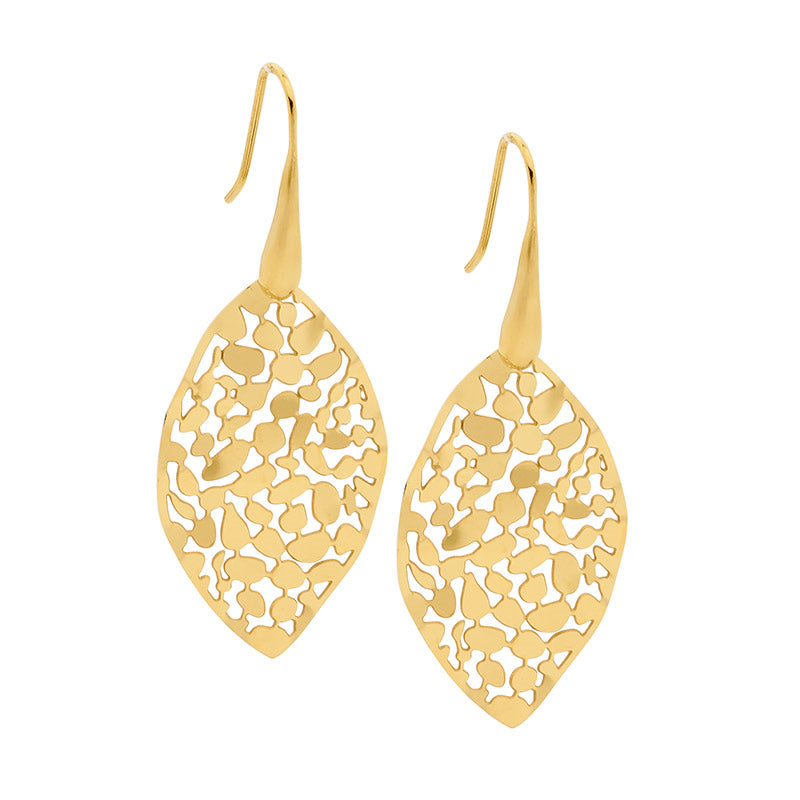 Ellani Yellow Gold Plated Filagree Leaf Earrings
