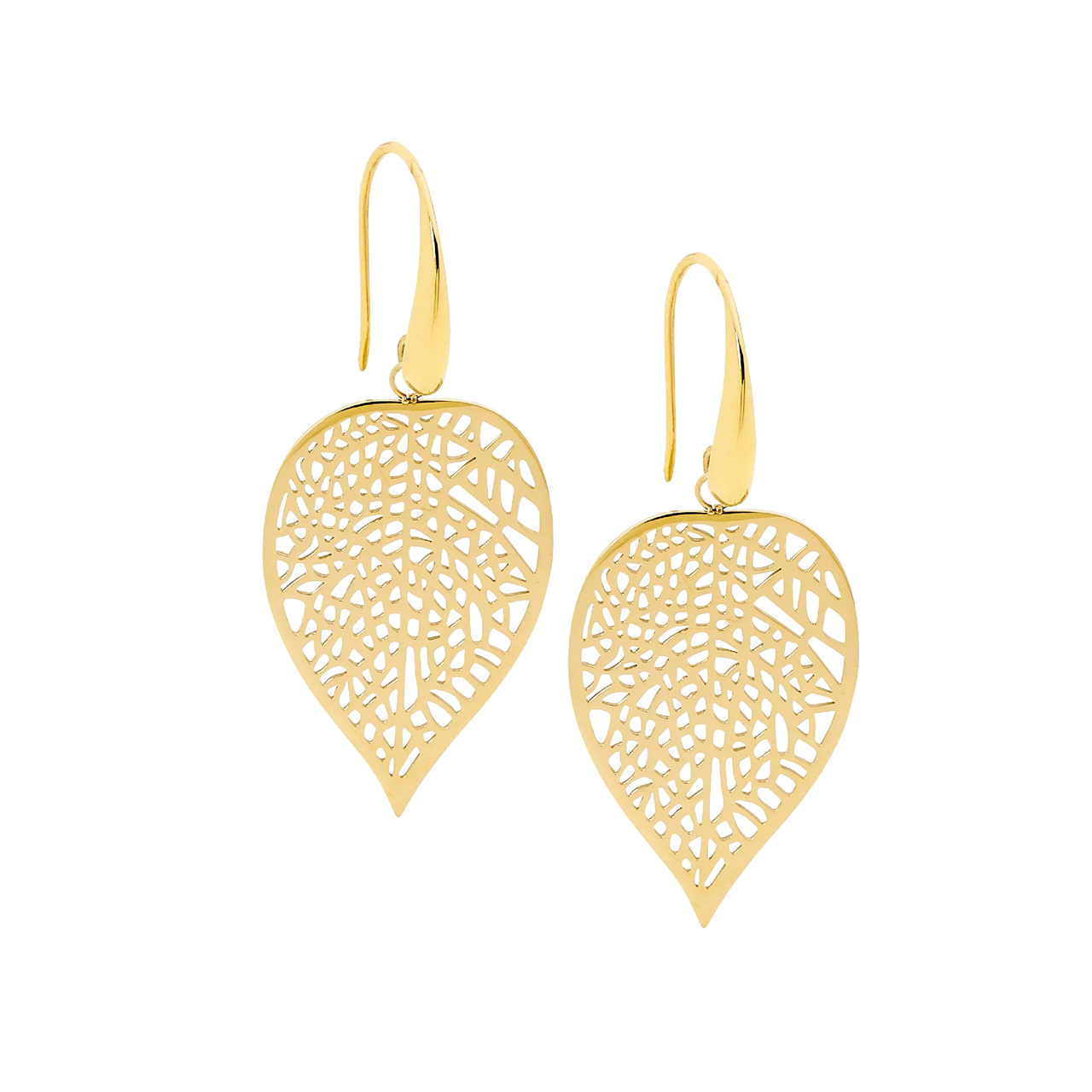 Ellani Yellow Gold Plated Leaf Drop Earrings