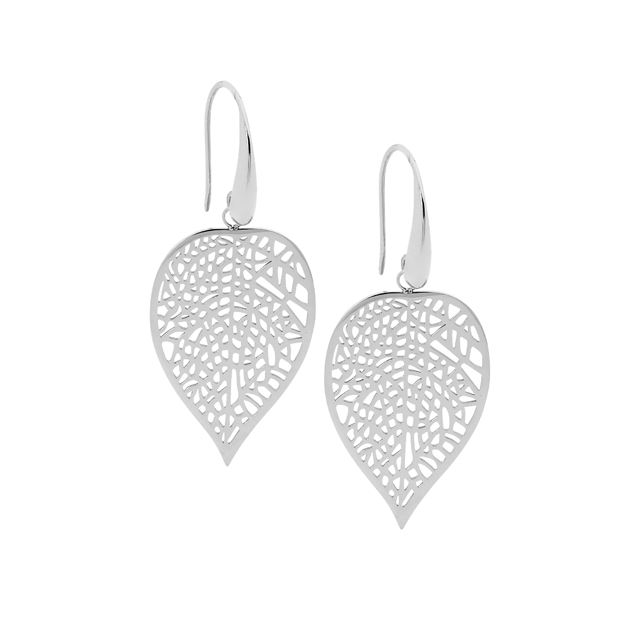 Ellani Stainless Steel Leaf Drop Earrings
