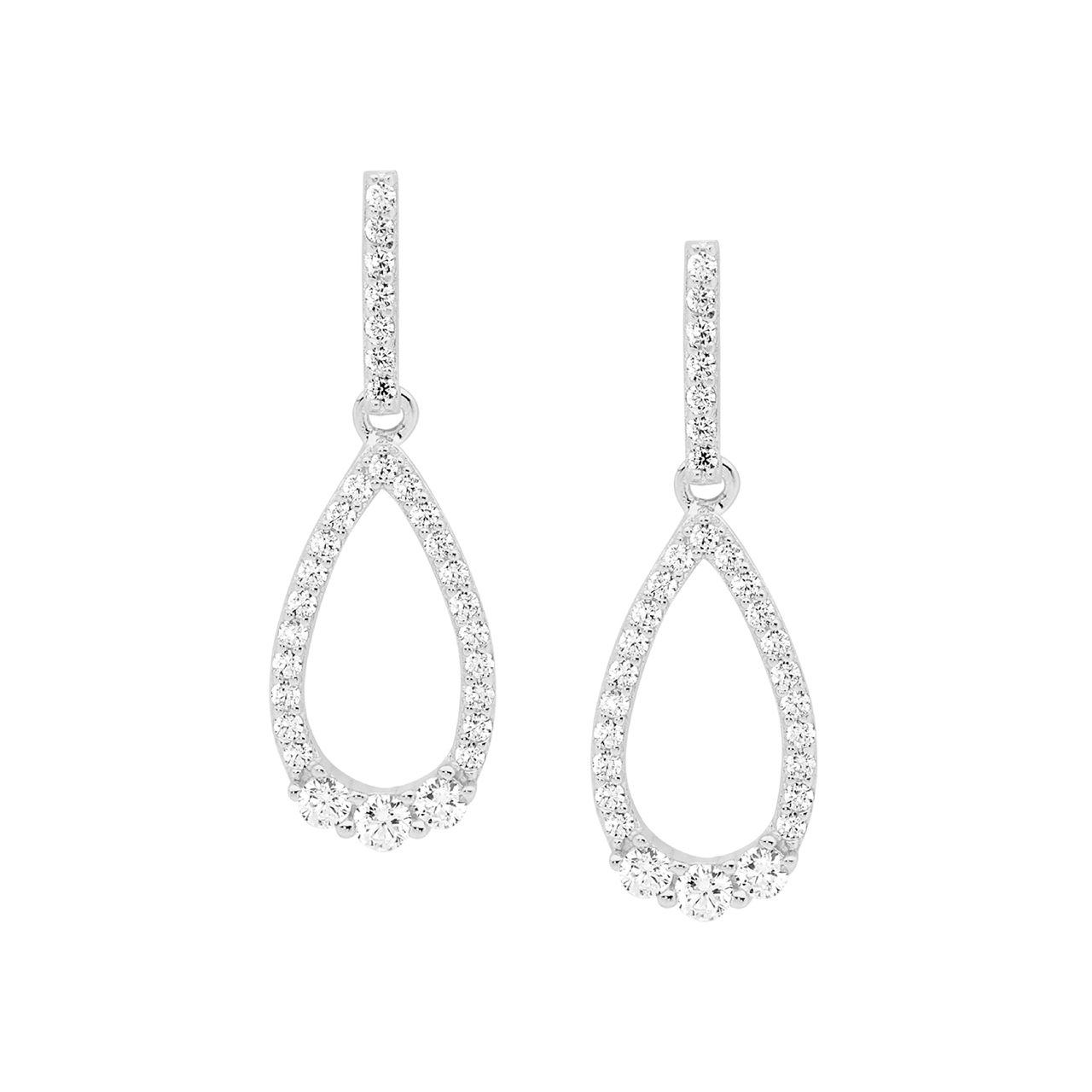 Ss Wh Cz Open Tear Drop Earrings,3X Cz Feature