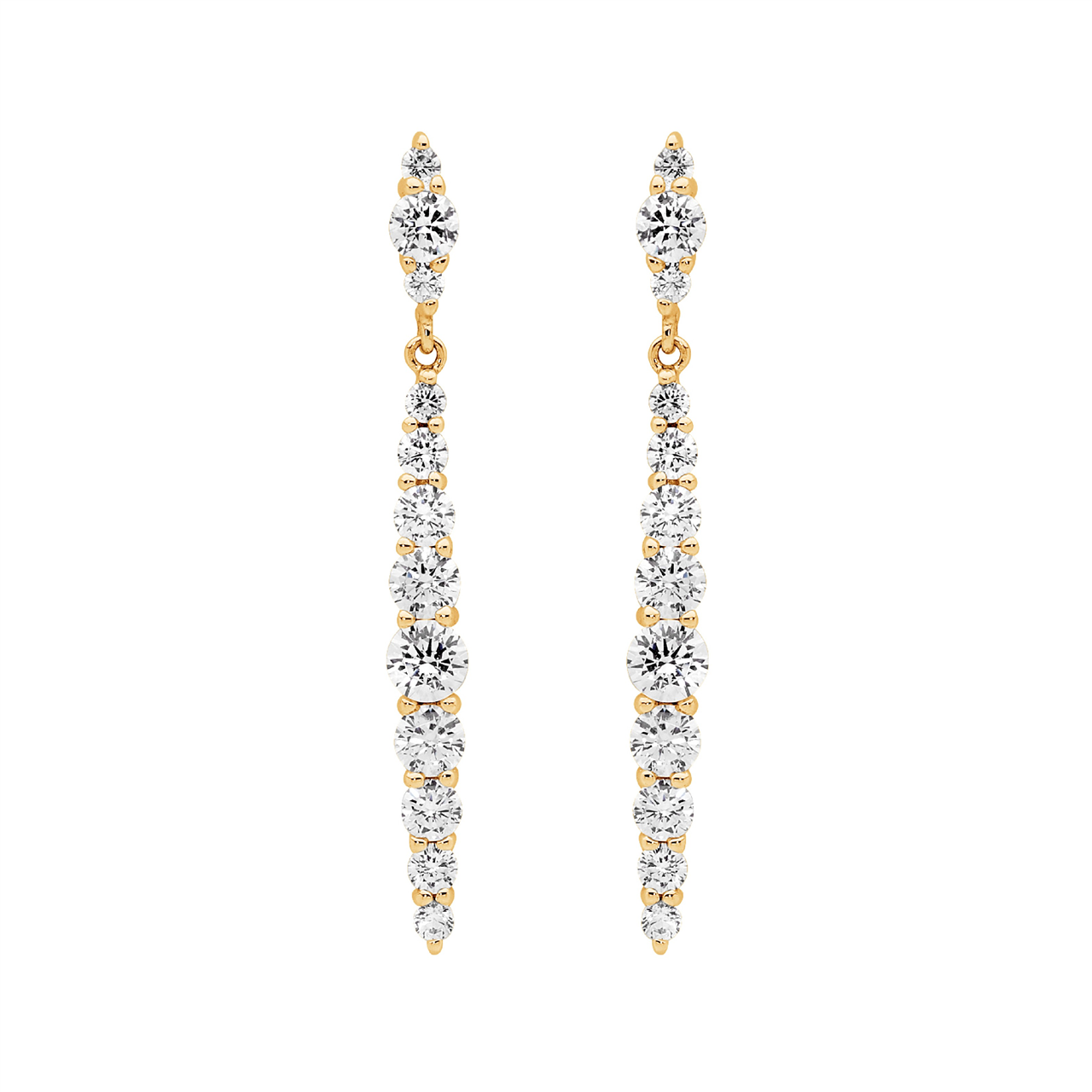 Ss Gradual Wh Cz To Cntr Drop Earrings W/Gold Plating