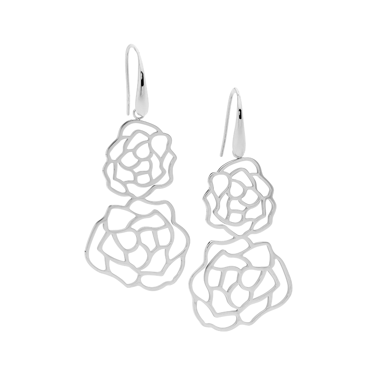 Stainless Steel Dbl Flower Earrings, Shp/Hook