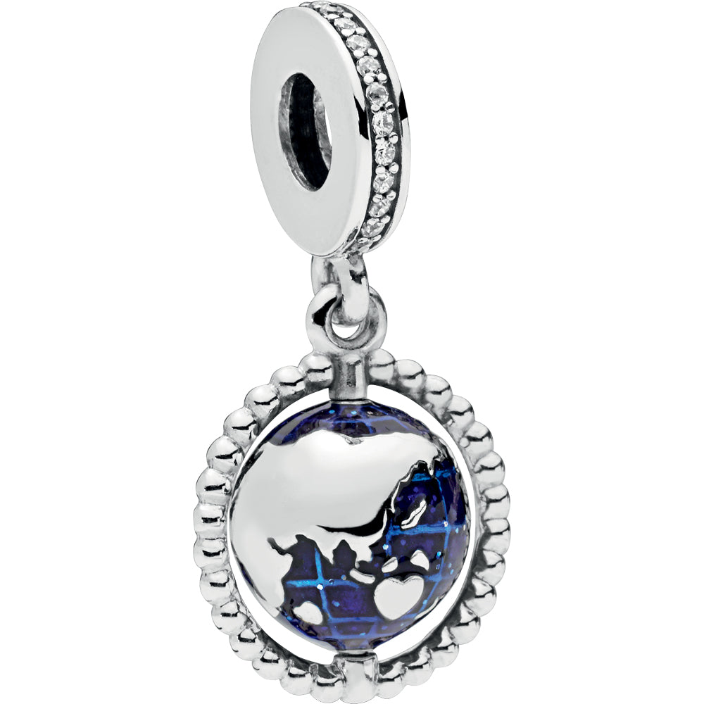 Spinning Globe Silver Hanging Charm