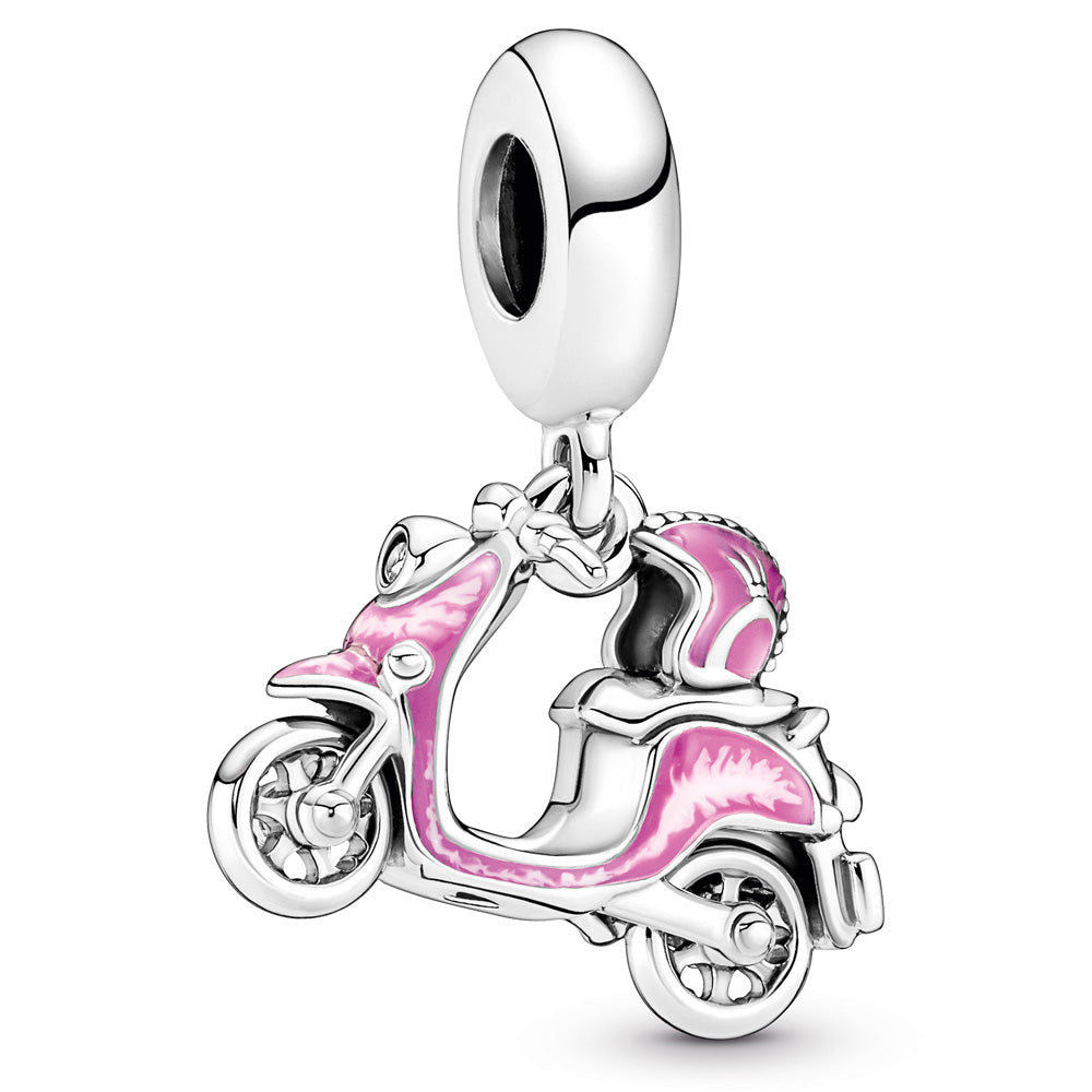 Pandora Pink Motorcycle & Helmet Silver Hanging Charm