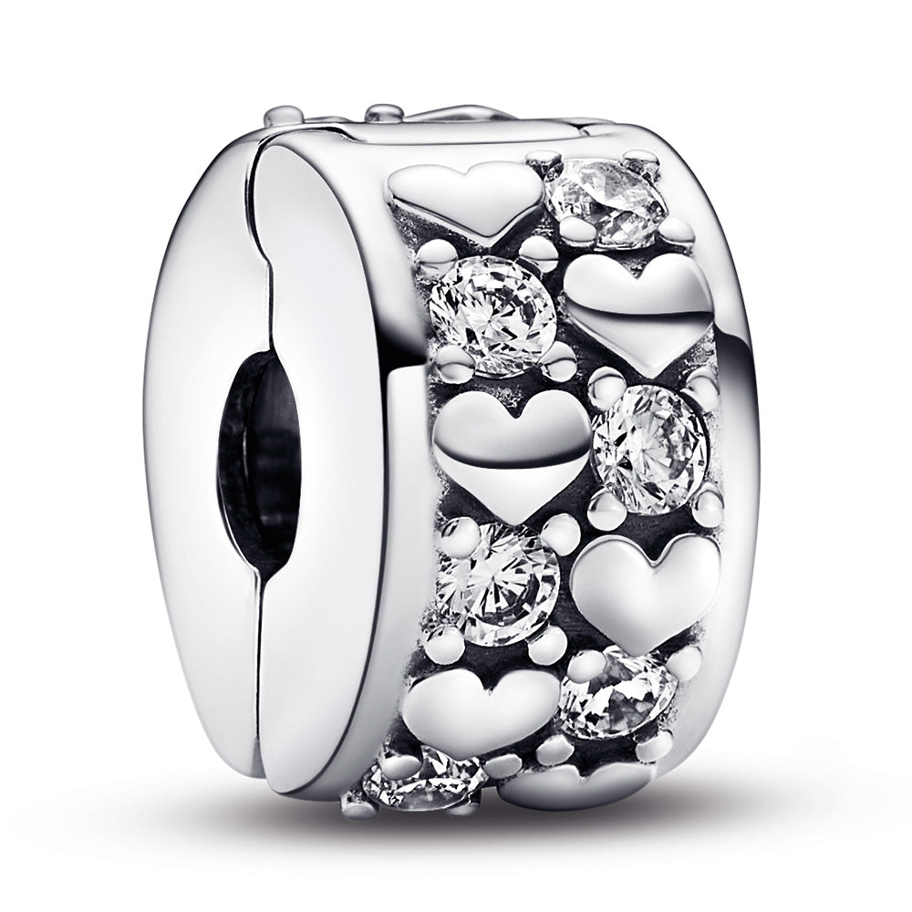 Heart Sterling Silver Clip With Clear Cubic Zirconia