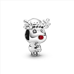 Red Nose Reindeer Silver Charm w Red Enamel Charm