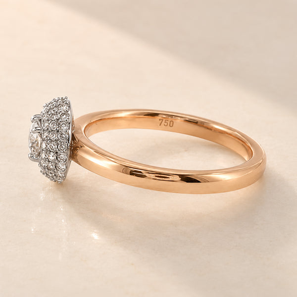 Side view of Aurora 18ct rose gold diamond halo ring