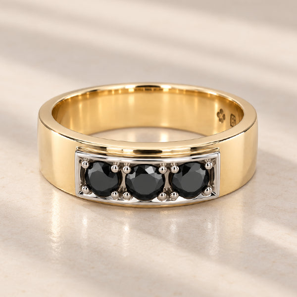 9ct Yellow & White Gold 0.90ct Black Diamond Handmade Ring