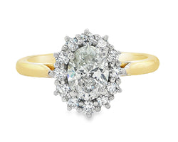 18ct Yellow Gold/Platinum 1.00ct Oval Diamond Cluster Ring 1.00ct