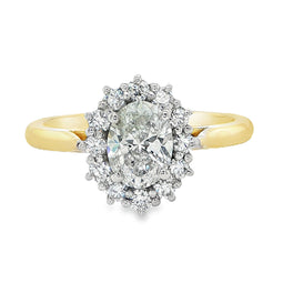 18ct Yellow Gold/Platinum 1.00ct Oval Diamond Cluster Ring 1.00ct