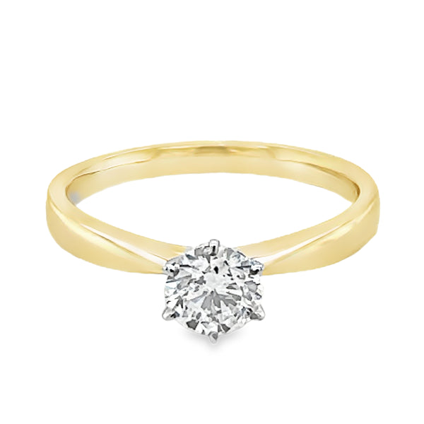 9ct Yellow/White Gold Solitaire Round Brilliant Cut Lab Grown Diamond Ring 0.54ct