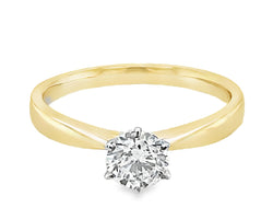 9ct Yellow/White Gold Solitaire Round Brilliant Cut Lab Grown Diamond Ring 0.54ct