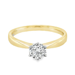 9ct Yellow/White Gold Solitaire Round Brilliant Cut Lab Grown Diamond Ring 0.54ct