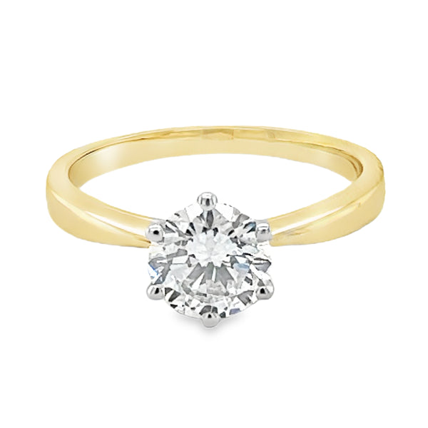 9ct Yellow Gold Solitaire Round Brilliant Cut Lab Grown Diamond Ring 1.18ct