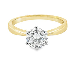 9ct Yellow Gold Solitaire Round Brilliant Cut Lab Grown Diamond Ring 1.00ct