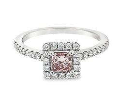 Platinum Halo Lab Grown Pink (0.31ct) Diamond Ring Natural Diamond Accents Total Diamond Weight 0.60ct