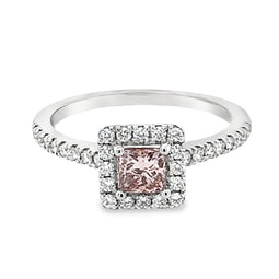 Platinum Halo Lab Grown Pink (0.31ct) Diamond Ring Natural Diamond Accents Total Diamond Weight 0.60ct