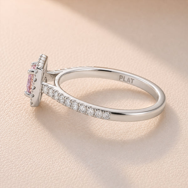 Platinum Halo Lab Grown Pink (0.31ct) Diamond Ring Natural Diamond Accents Total Diamond Weight 0.60ct