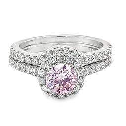 18ct White Gold Pink Lab Grown Diamond Wedding Ring Set