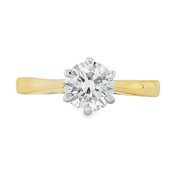 1.01ct natural diamond solitaire ring in 18ct yellow and white gold round brilliant engagement ring