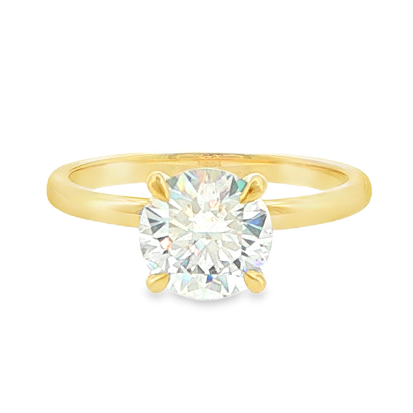 1.67ct round lab grown diamond solitaire ring in 18ct yellow gold four claw setting
