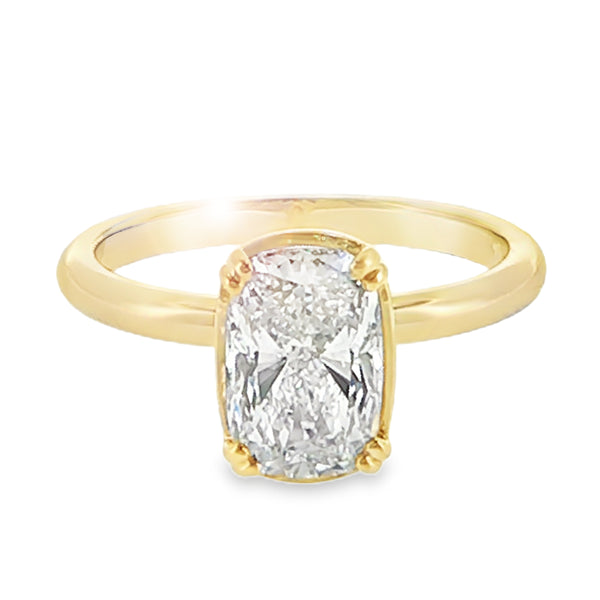 2.01ct rectangular cushion cut lab grown diamond ring in 18ct yellow gold solitaire setting