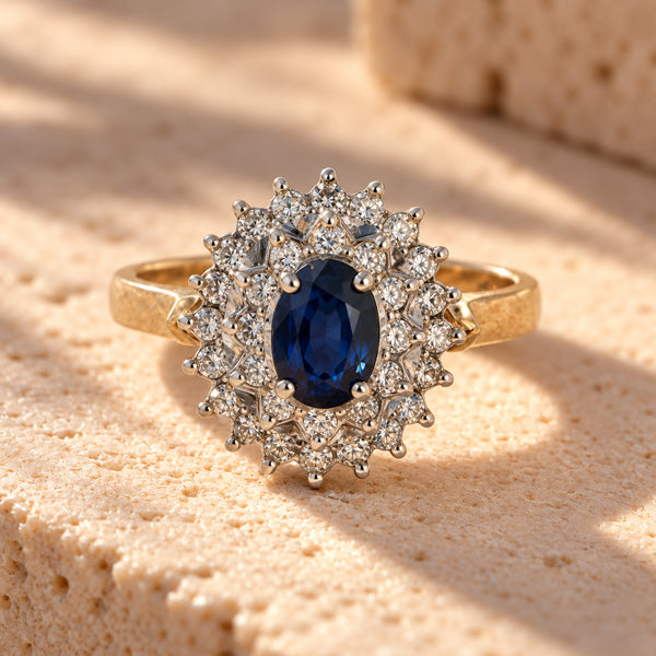 Papillon – Vintage 9ct Gold Sapphire & Diamond Cluster Ring